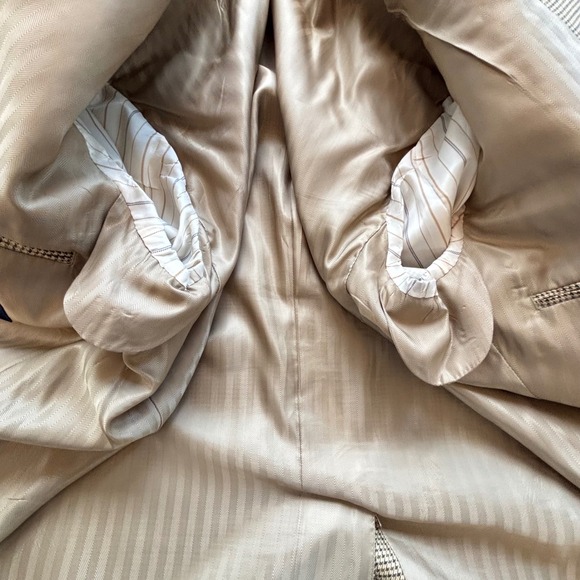 Club Room Houndstooth Blazer 42R Silk Wool Cashmere Sport Coat Tan - Picture 9 of 16